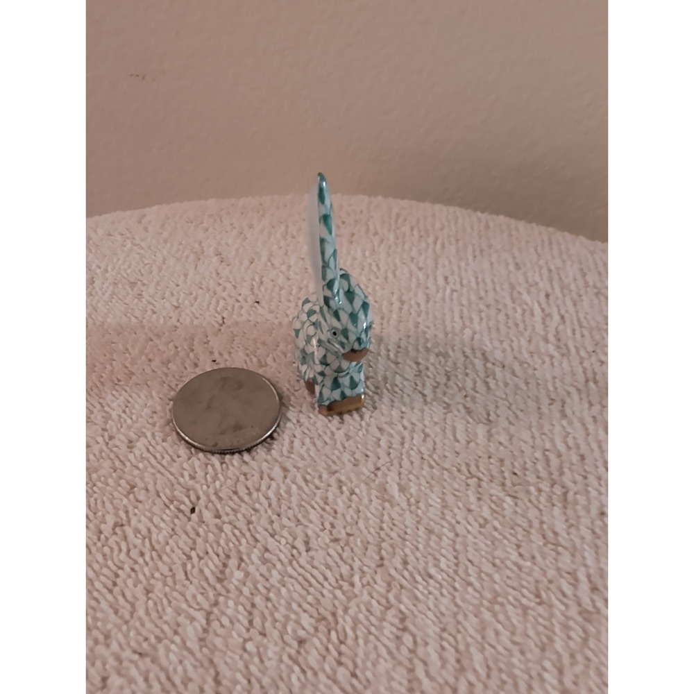 Herend Green Fishnet Rabbit with one ear up.Miniature Well Marked.Real Gold Trim